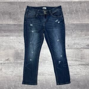 SO Distressed Straight Crop Jean Womens 11/30 (31.5X26) Low Rise Stretch Denim